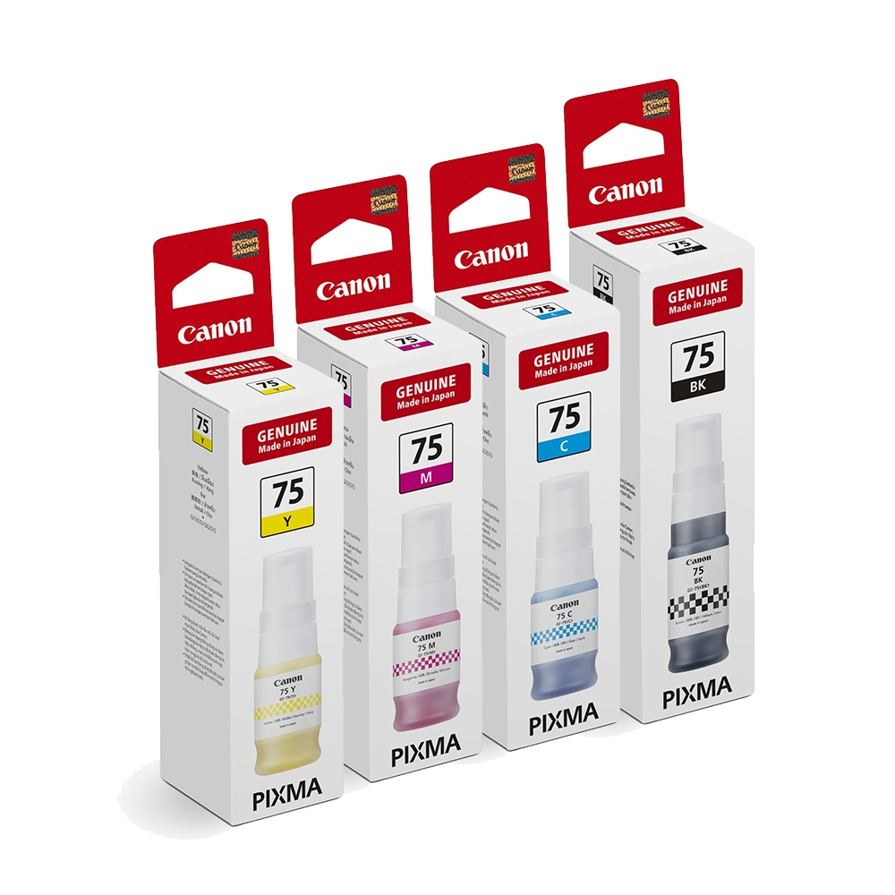 หมึกเครื่องพิมพ์อิงค์เจ็ท Canon Ink GI-75 BK,C,M,Y ของแท้ สามารถออกใบกำกับภาษีได้