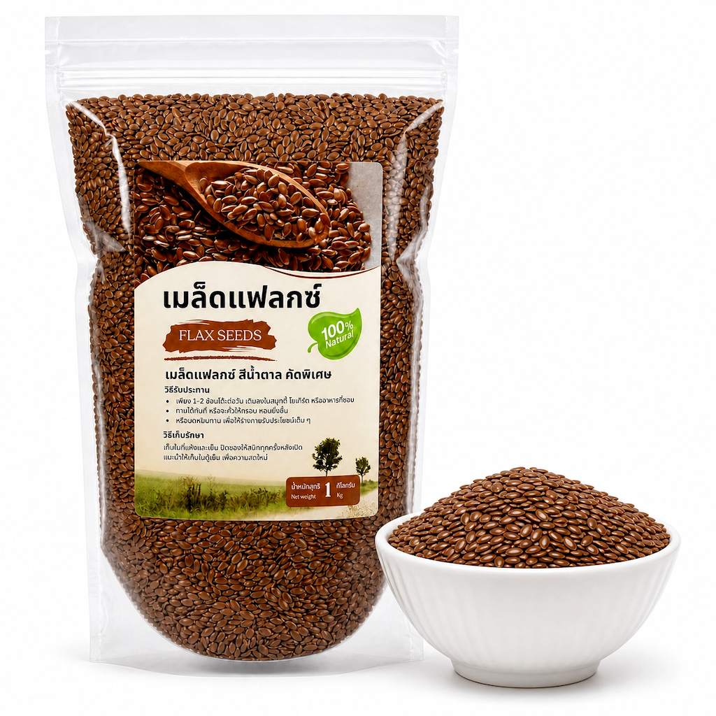 เมล็ดแฟลกซ์สีน้ำตาล คัดพิเศษ ออร์แกนิค โอเมก้า3 ไฟเบอร์สูง โปรตีนจากพืช Flaxseed