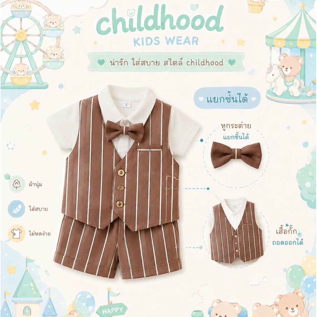 Childhood เสื้อสูทเด็กผู้ชาย เสื้อออกงาน 1เช็ต มี4ชิ้น