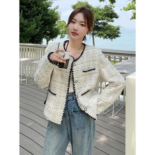 blazer ผู้หญิง เสื้อโค้ทผู้หญิง สีขาว ทวิต ชุดทํางาน ฝรั่งเศสย้อนยุค เสื้อแขนยาว เสื้อคลุม พร้อมส่ง