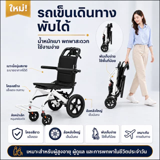 รถเข็นผู้สูงอายุ วีลแชร์พับได้ น้ำหนักเบา 7.8กก. รถเข็นผู้ป่วยพกพา ล้อหลังใหญ่ พับเก็บง่าย ขึ้นเครื่องบินได้ KANBEIO