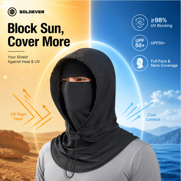 SOLOEVER 3 in 1 คลุมหัว กันแดด กันuv UPF50 การปกป้องผิวจากแสงแดดแบบ 360° ครอบคลุมทั้งใบหน้า ลำคอ และศีรษะ