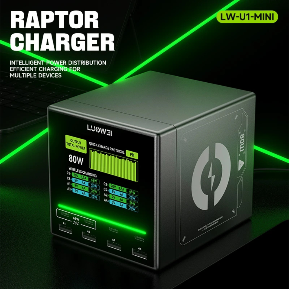 LUOWEI LW-U1 Mini 80W Raptor 8 พอร์ตสมาร์ทเดสก์ท็อป Fast CHARGING Stand 2 สี Multi-อุปกรณ์ Fast CHAR