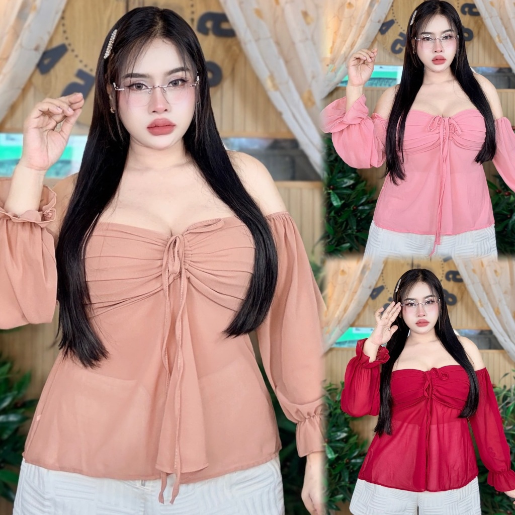 เสื้อสาวอวบร้านแม่เพ็ญ**อก36-44 สมอคหลังผ้าชีทรูใส่สบาย**รุ่น จีบอกรูดชีฟอง**