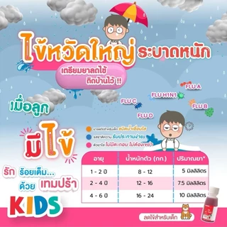 Tempra Kids เทมปร้า คิดส์ Paracetamol Syrup 120mg/5ml ลดไข้สำหรับเด็ก ยาสามัญประจำบ้าน ยาพาราเซตามอล ลดไข้
