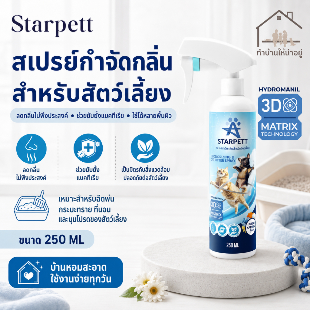 ทำบ้านให้น่าอยู่ Starpett สเปรย์กำจัดกลิ่น สตาร์เพ็ท ขนาด 250 มิล. รับประกันของแท้