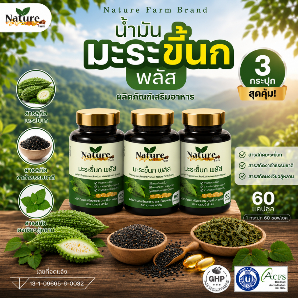 (ชุด 3 กระปุก)มะระสกัดเข้มข้น 60 แคปซูล Bitter Melon Extract Softgel
