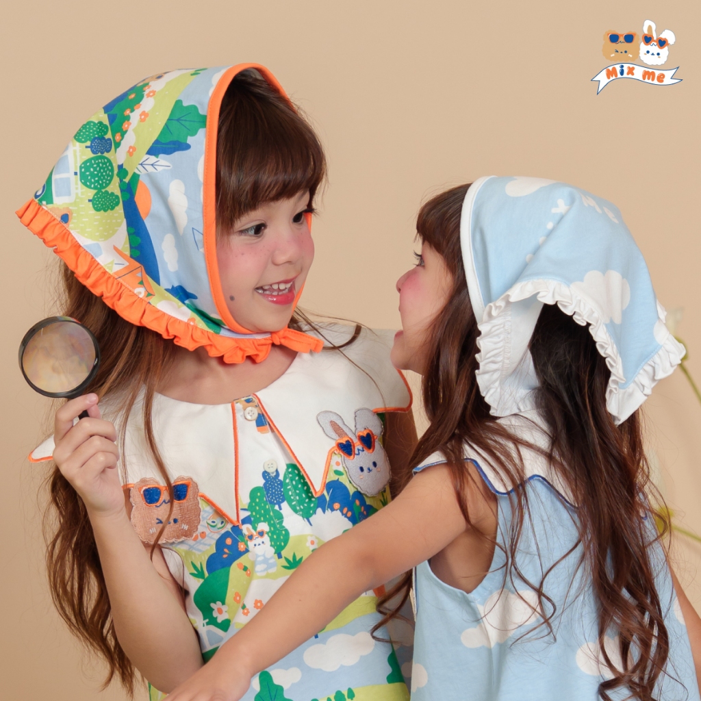 Mix Me ผ้าโพกหัว / คาดผมทรงพระอาทิตย์ ผ้าลายแคมป์ปิ้งและท้องฟ้า เด็กหญิง เสื้อผ้าเด็ก รุ่น 500505/500506