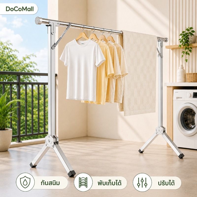 ราวตากผ้า 240cm*35cm*135cm ราวตากผ้าพับได้ สแตนเลส ยืดหดได้ กันสนิม น้ำหนักเบา แข็งแรงทนทาน คุ้มๆ พร้อมส่ง