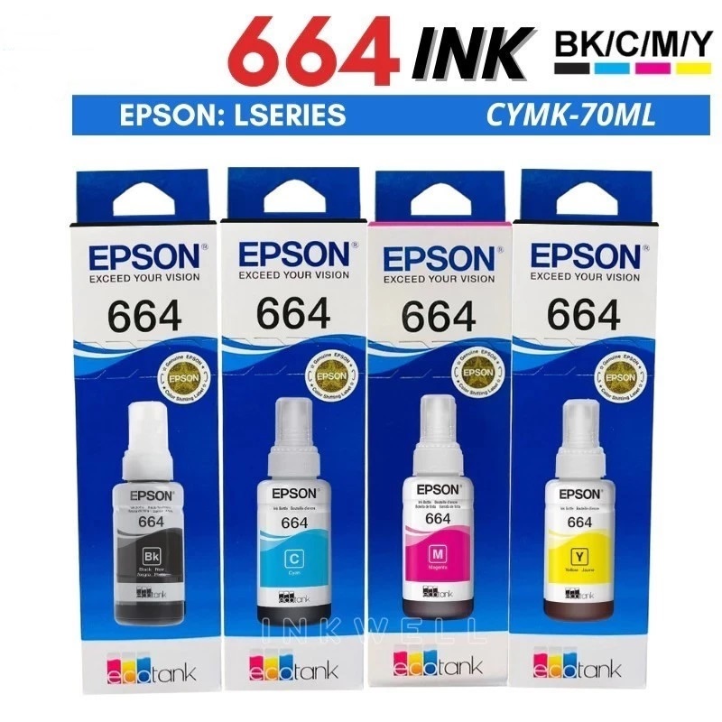 (มีกล่องอยู่box)Epson 664 หมึกแท้สี่สี L303/L313/L360/L380/L383/L1300/L565 หมึกเครื่องพิมพ์ 70ml