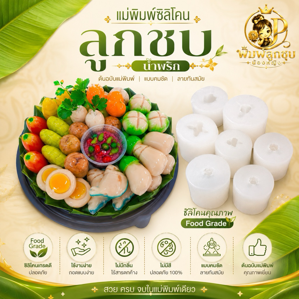 พิมพ์ลูกชุบชุดผัก น้ำพริก ปลาทู เลือกได้เอง 10 แบบจร้า พิมพ์ซิลิโคน food grade (ส่งเคอรี่จ้า)