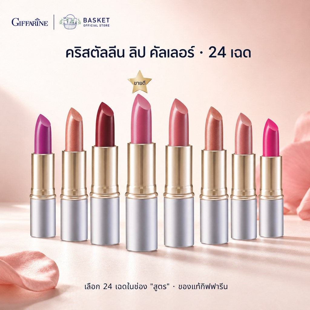 ลิปสติก คริสตัลลีน ลิปสติก กิฟฟารีน 24 เฉดสี Crystalline Lipstick Giffarine