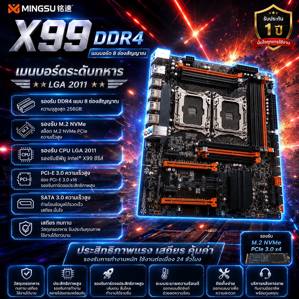 MS intel เมนบอร์ด x99 dual cpu LGA2011-3  V3 DDR4 Motherboards เมนบอร์ดคอมพิวเตอร์ใหม่ cpu*2  รองรับ DDR4 ECC สนับสนุน E