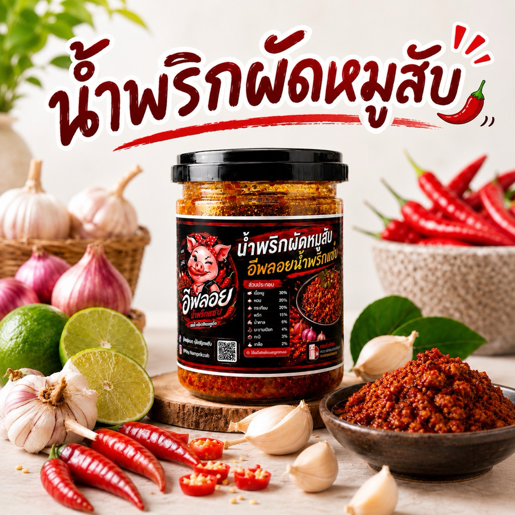น้ำพริกผัดหมูสับ อีพลอย น้ำพริกแซ่บ
