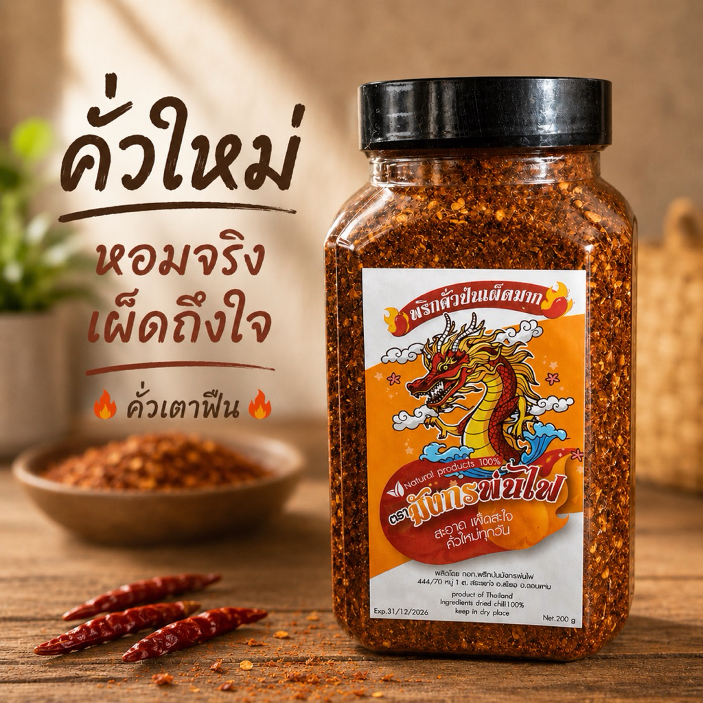 พริกป่นคั่วเตาฟืน 200g หอมจริง เผ็ดถึงใจ(เข้มปุก)