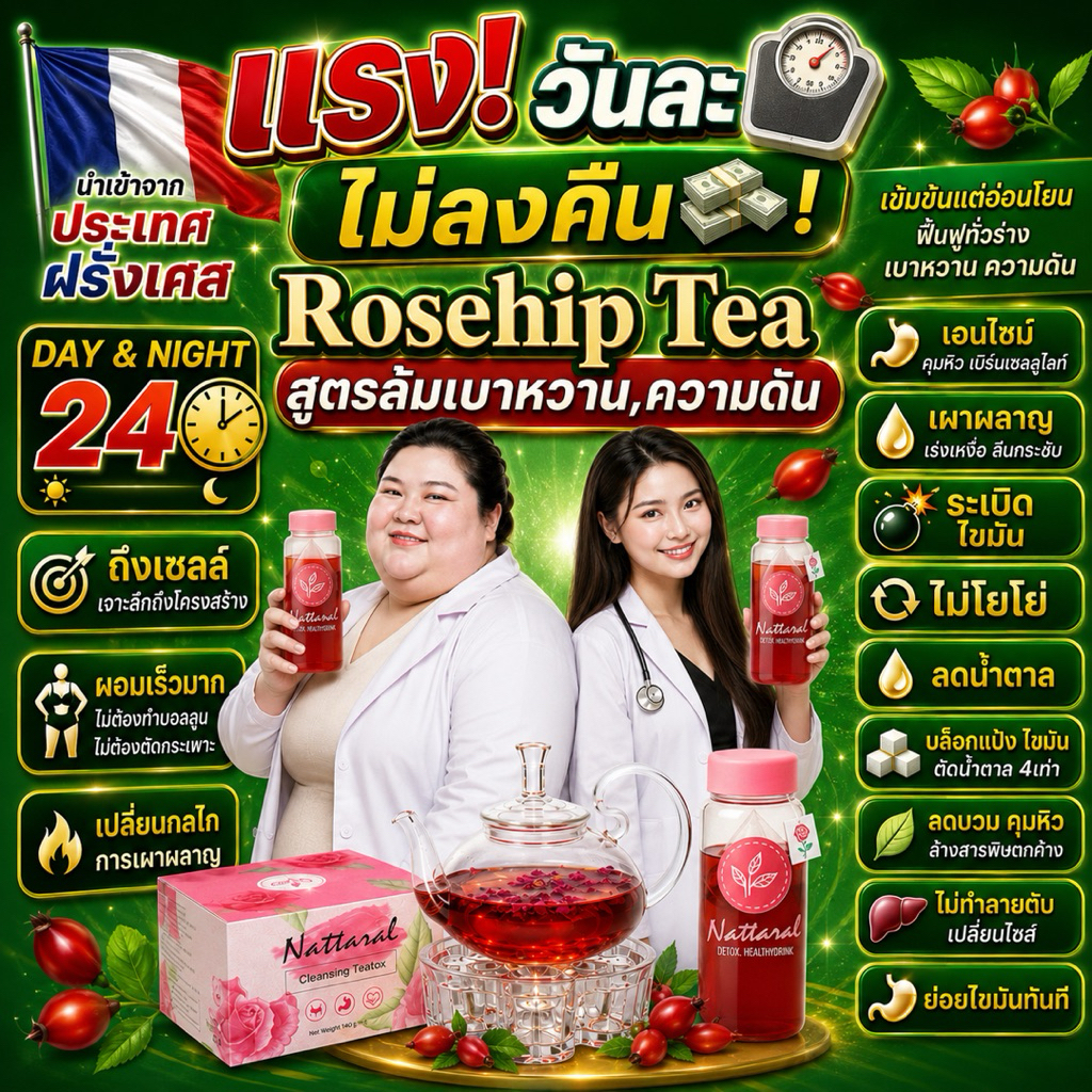 คอร์ส10วัน 1แถม1 [ทานได้ถึง20วัน] โปรS ไม่เห็นผลคืนเงิน Rosehipชายุโรป ลดไขมัน,น้ำตาลอย่างอ่อนโยน เบาหวาน,ความดัน มีอย.