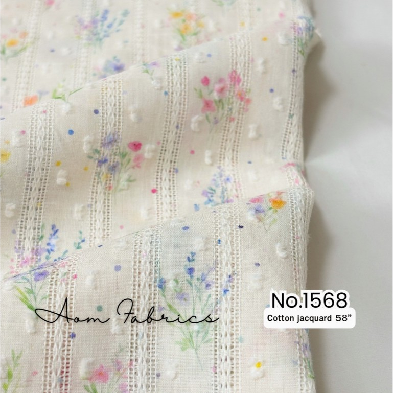 Aom Fabrics🌷คอตตอน แจ็คการ์ด คอตตอน100% No.1568 ทอเสริมเทคเจอร์ปุยปุยน่ารักมาก หน้ากว้าง 58 นิ้ว