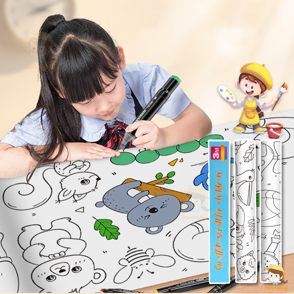 โปสเตอร์ระบายสียักษ์ 3 เมตร/8 ธีม DIY ภาพระบายสี ม้วนกระดาษระบายสี ชุดระบายสี มีให้เลือก 8 ลาย ให้เด็กรู้สี