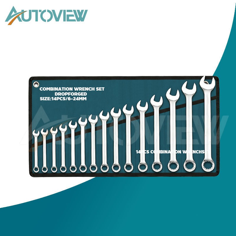 Autoview ชุดประแจ ประแจ ประแจแหวนข้างปากตาย ชุดประแจแหวนข้างปากตาย ขนาด 6-24mm 14ตัว/ชุด ผลิตจากเหล็กเกรด CR-V