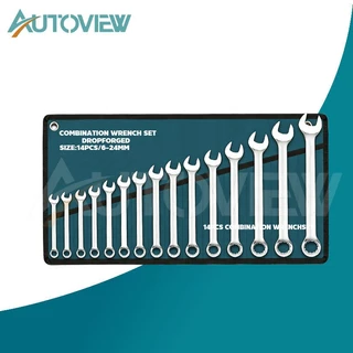 Autoview ชุดประแจ ประแจ ประแจแหวนข้างปากตาย ชุดประแจแหวนข้างปากตาย ขนาด 6-24mm 14ตัว/ชุด ผลิตจากเหล็กเกรด CR-V