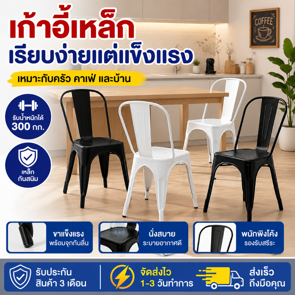 เก้าอี้เหล็ก เก้าอี้ร้านอาหาร เก้าอี้ลอฟท์ เหล็กหนา แข็งแรง ทนทาน ใช้งานได้ดี คุ้มค่าสมกับราคา