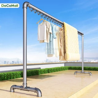 ราวตากผ้าท่อเหล็ก ราวตากผ้าเหล็กหนา เสาเดี่ยว ที่แขวนผ้า โครงเหล็ก ยาว100-180cm สูง150cm ประกอบง่าย กันน้ำ