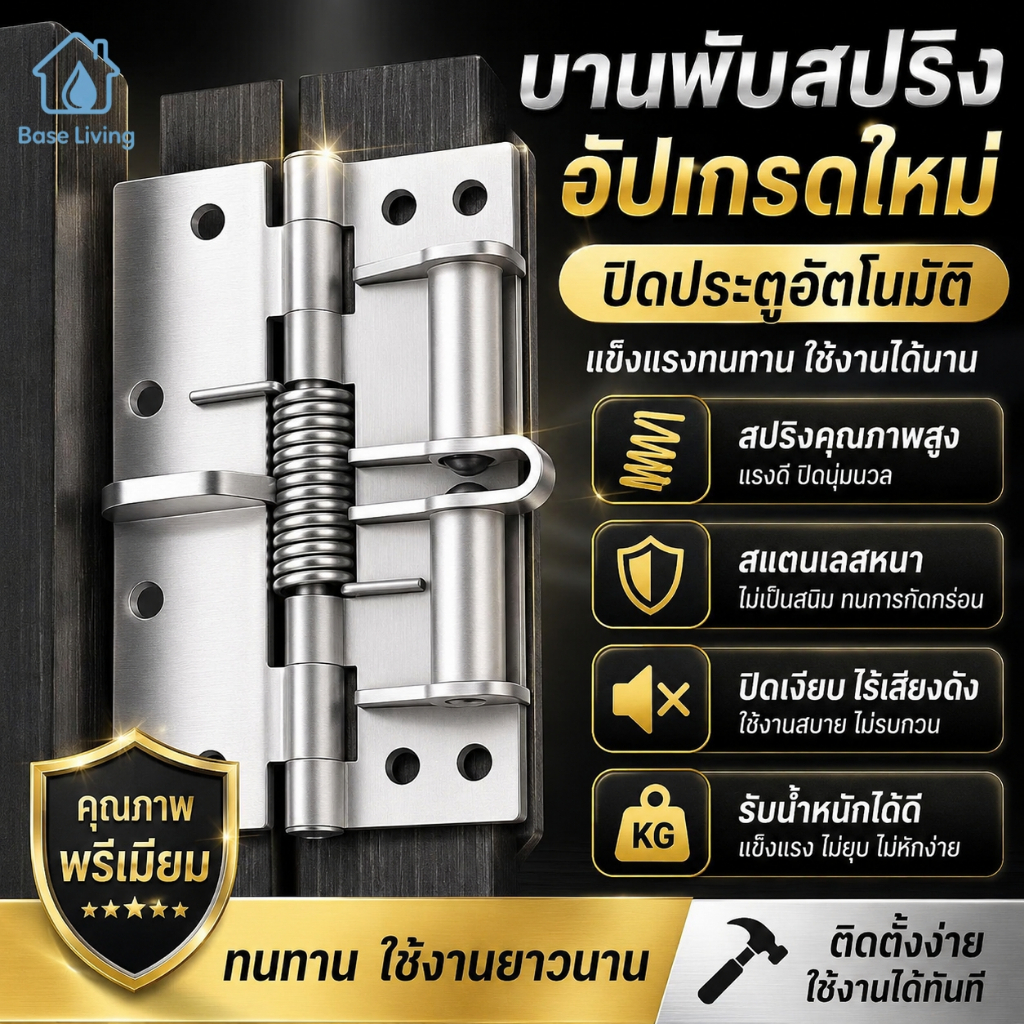 บานพับสแตนเลส304 ทนสนิม แข็งแรง ปิดอัตโนมัติ ปรับมุม90องศา เหมาะประตูหน้าต่าง แถมสกรูน็อตครบชุด ติดตั้งง่าย