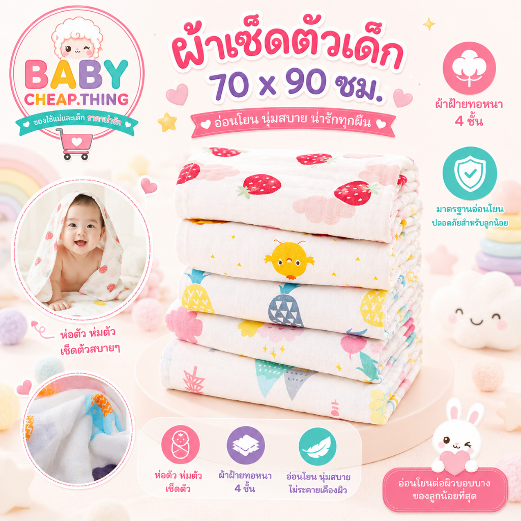 ผ้าเช็ดตัวเด็ก (Ab111) -ผ้าเช็ดตัว cotton 100% ขนาด70*90cm