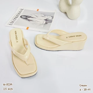 NIWA SHOES รุ่น N-5019 รองเท้าส้นตึกส้นโฟม น้ำหนักเบา สูง 2.5 นิ้ว รองเท้าแตะเตารีด รองเท้าผู้หญิง ลายพอลก้าดอท สีพื้น