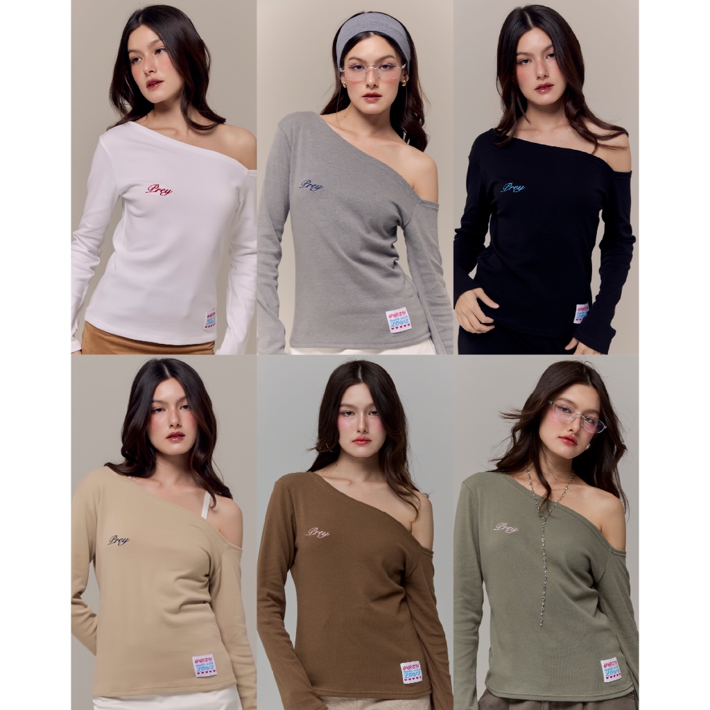 (พร้อมส่ง)prey เสื้อปาดไหล่ cozy top