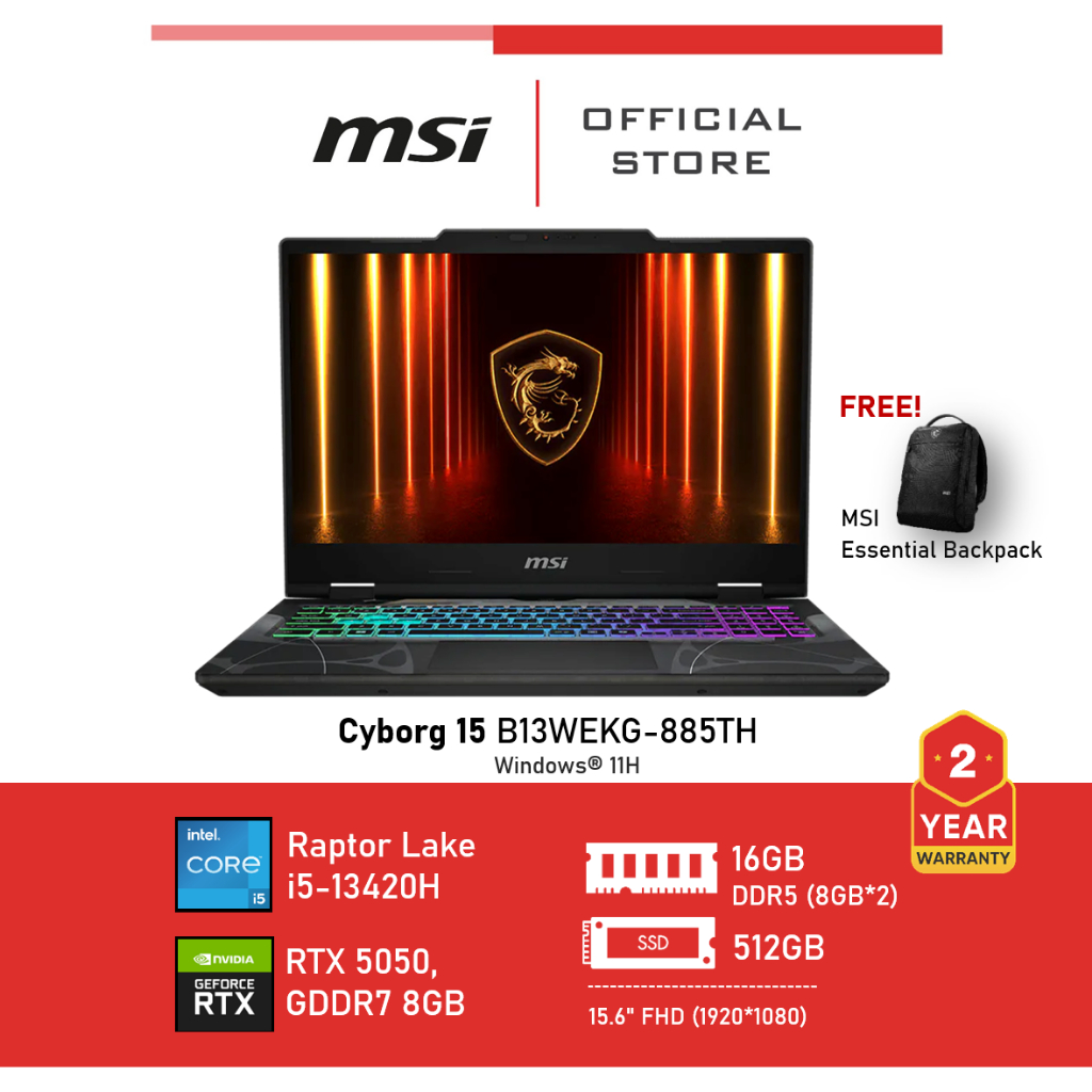 MSI Cyborg 15 B13WEKG-885TH (NVIDIA® GeForce RTX™ 5050 Laptop GPU, GDDR7 8GB) Laptop