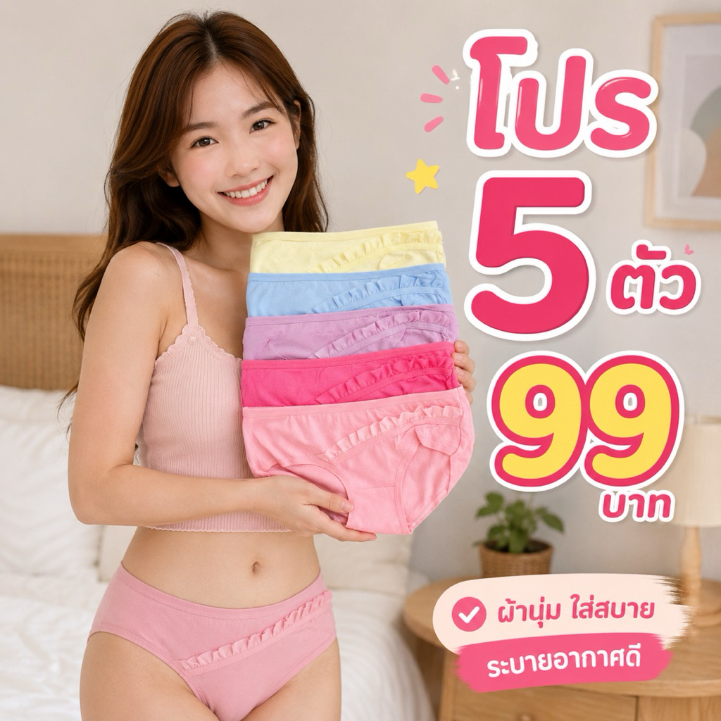 กางเกงในผ้าคอตตอนแต่งระบายสุดน่ารัก รอบเอว20-26นิ้ว