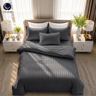 CHARM ชุดเครื่องนอน ผ้าซาติน ลายริ้ว พร้อมผ้านวม Satin Bedding Set + Comforter 3.5/5/6 ฟุต พรีเมียม