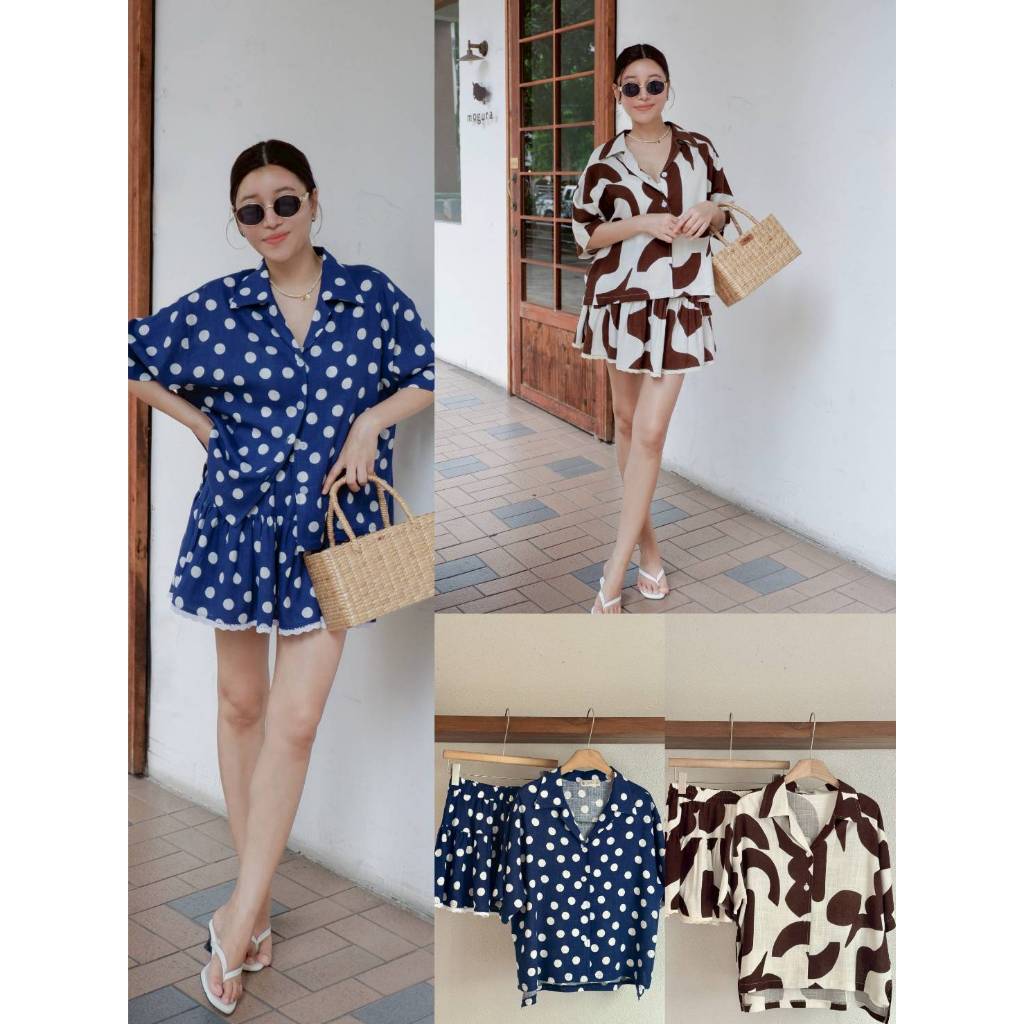 >>DAISY<< DS 84305 มาแล้วเซ็ตสื้อฮาวายกระดุมหน้า มาคู่กับ กระโปรงบานสั้น เอวยางยืดรอบตัว detail