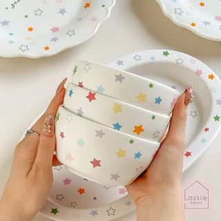 🎁⭐ Color Star Ceramic Gift Set ชุดจานชามเซรามิกลายดาว มาพร้อมกล่อง ของขวัญขึ้นบ้านใหม่ เข้าไมโครเวฟและเครื่องล้างจานได้