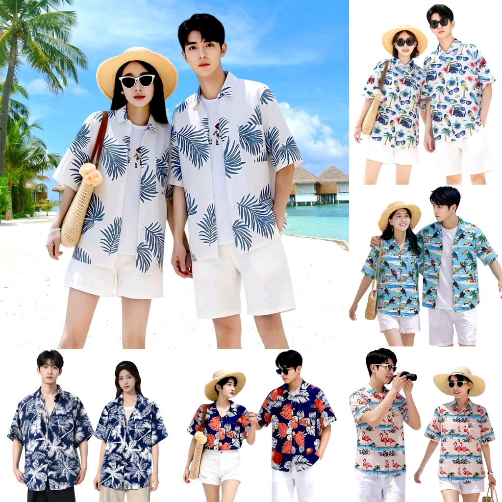 เสื้อฮาวายสงกรานต์ เสื้อเชิ้ตลายดอกรวม20ลาย   hawaiiสไตล์เกาหลีใส่ได้ผู้ชายและหญิง