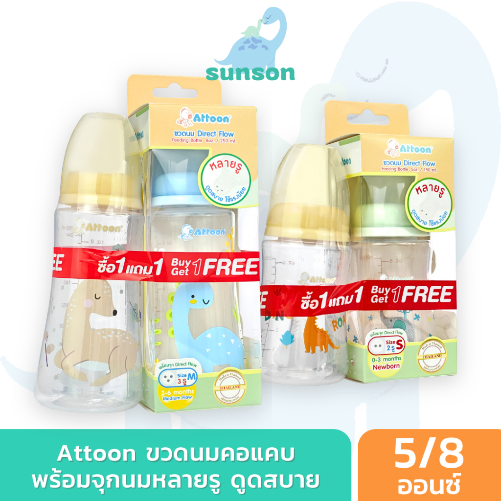 [1แถม1] ขวดนมคอแคบ รุ่น Direct Flow มาพร้อมจุกนมแบบหลายรู ดูดสบาย ใช้แรงน้อย (ขนาด 5/8 ออนซ์) ขวดนมเด็ก