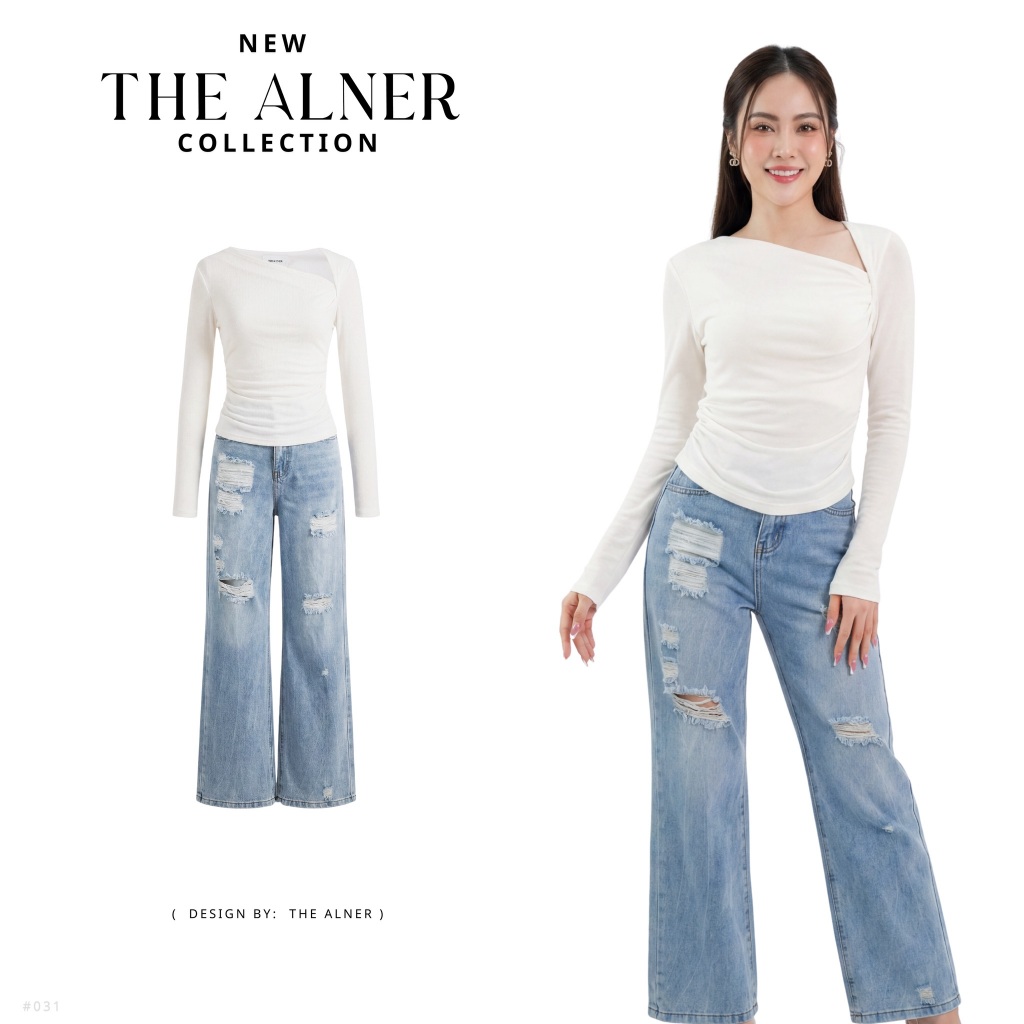 Thealner-AN031 (เซตเสื้อครีมแขนยาวกางเกงยีนส์ขายาว)