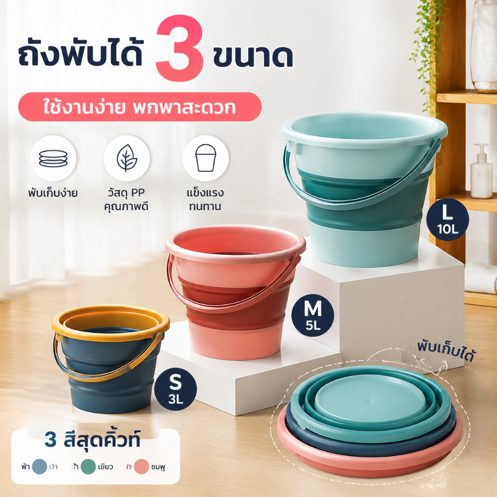 ถังน้ำพับได้ ถังน้ำยืดพับได้ ขนาด5-20ลิตร พกพาสะดวก ประหยัดพื้นที่ ใช้ได้ทั้งในบ้านและนอกบ้าน ถังพับได้ ตัวเลือกหลากหลาย