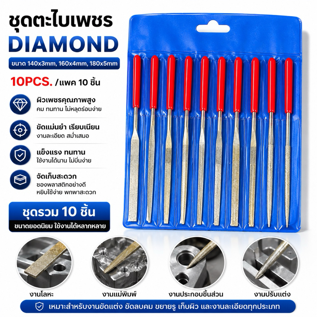 ชุดตะไบเพชร DIAMOND 140x3mm,160x4mm,180x5mm (10PCS.)/แพค10ชิ้น 📣มีของพร้อมส่ง‼️รูปถ่ายจากสินค้าจริงตรงปกแน่นอนครับ💢