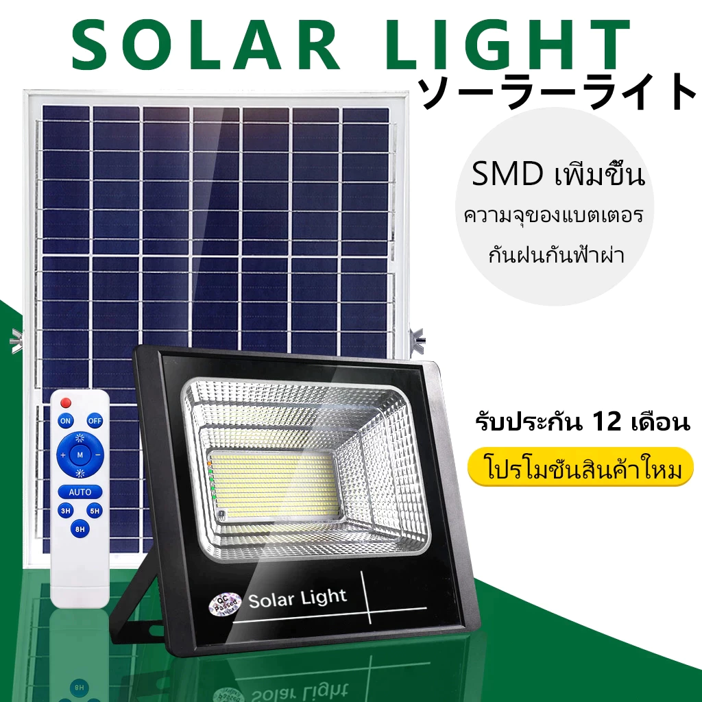 jd ไฟโซล่าเซลล์ กันน้ำก ลางแจ้ง IP67 ไฟแคมป์ปิ้งไฟติดผนัง สปอร์ตไลท์ ไฟLED cell ไฟอัตโนมัติ solar light
