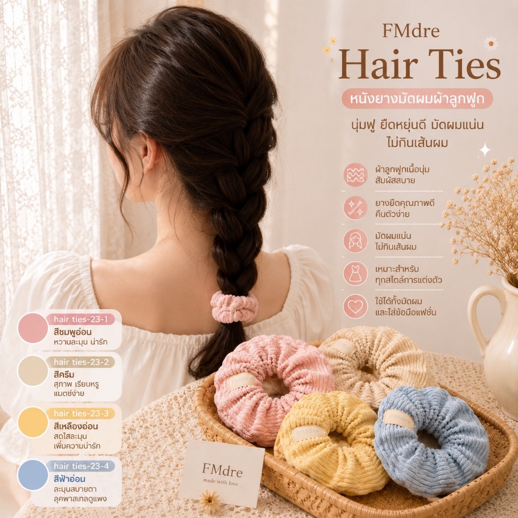 Velvet Pastel Ribbed Soft Touch Hair Ties Collection สำหรับสาวสายหวานมินิมอลสุดละมุน