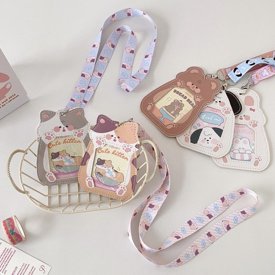 (Clothster.store) สายคล้องคอใส่บัตร ลายการ์ตูนน่ารัก 🩷 พร้อมซองใส่บัตร PU