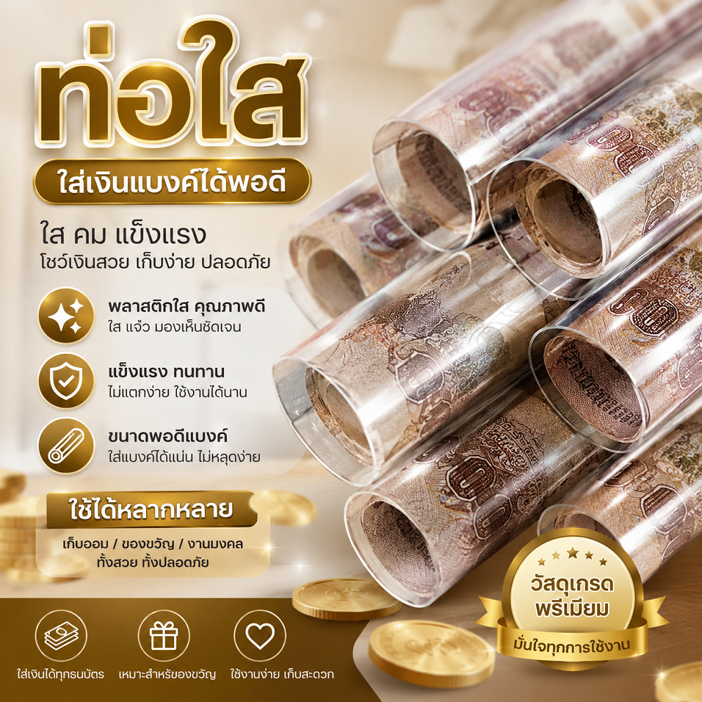 หลอดใส ใส่ธนบัตร (ใส่ได้ทุกแบงค์)