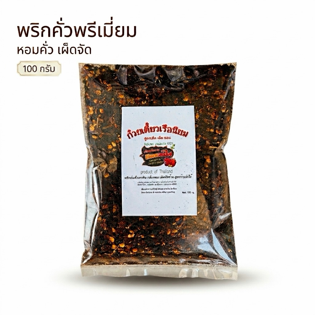 พริกป่นก๋วยเตี๋ยวเรือ 100g คั่วเตาฟืน ปั่นหยาบ หอมคั่ว เผ็ดจัดจ้าน พริกป่นร้านดัง(ป100)