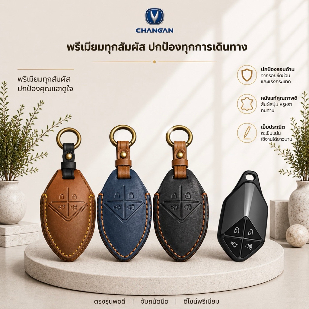 ซองหนังแท้ ใส่กุญแจรีโมทรถยนต์ รุ่นหนังกลับ Changan/Deepal S07และ L07