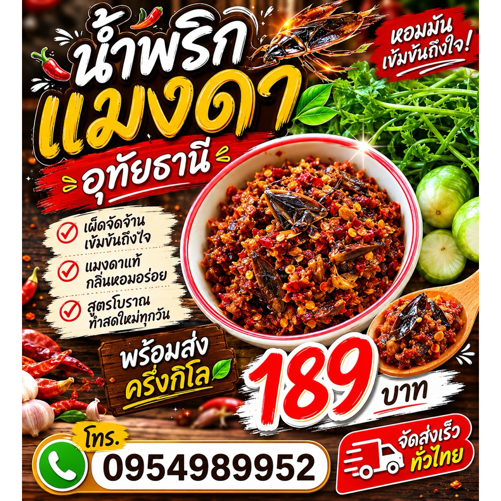 🌶️สดทุกวัน🌶️ น้ำพริกแมงดาปลาย่างอุทัยธานี 500 กรัม
