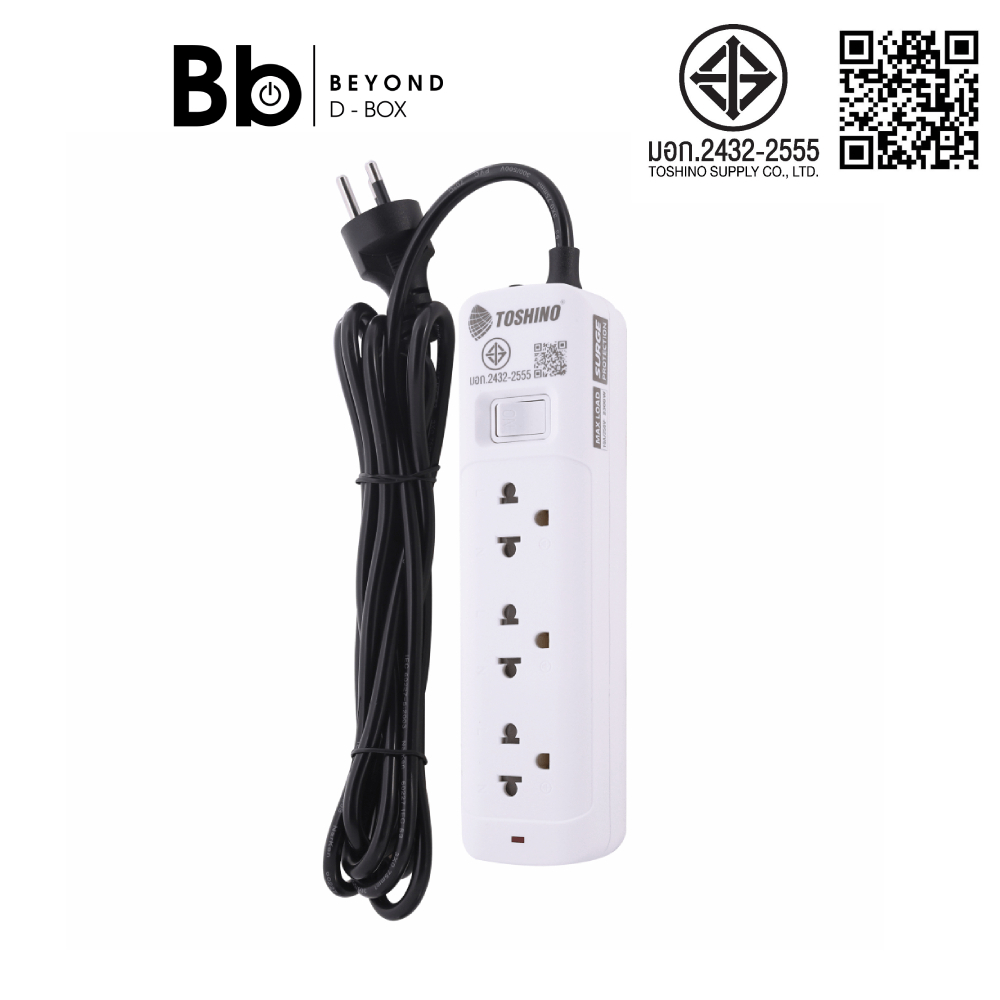 ปลั๊กไฟ Toshino Plug 3 Way 1 Switch 3M. (10A/2300W) SO-33-B P2 by BB Beyond D-Box