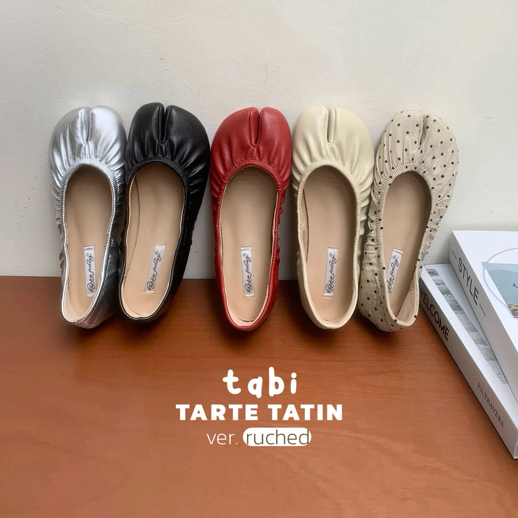 (ร้านไทย—มีพร้อมส่ง / pre-order) รองเท้าทรงกีบหมู tarte tatin flats (𝘷𝘦𝘳. 𝘳𝘶𝘤𝘩𝘦𝘥) รุ่นจับจีบ มีทั้งหมด 5 สี | justmoment