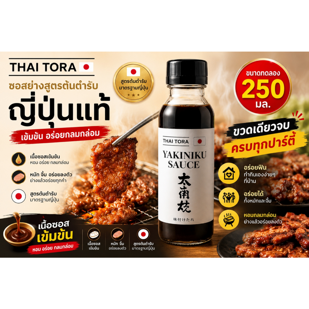 [สูตรต้นตำรับ] ซอสยากินิกุ ตราไทย โทระ THAI TORA ซอสปิ้งย่างสไตล์ญี่ปุ่น เข้มข้น กลมกล่อม ขนาด 250ml